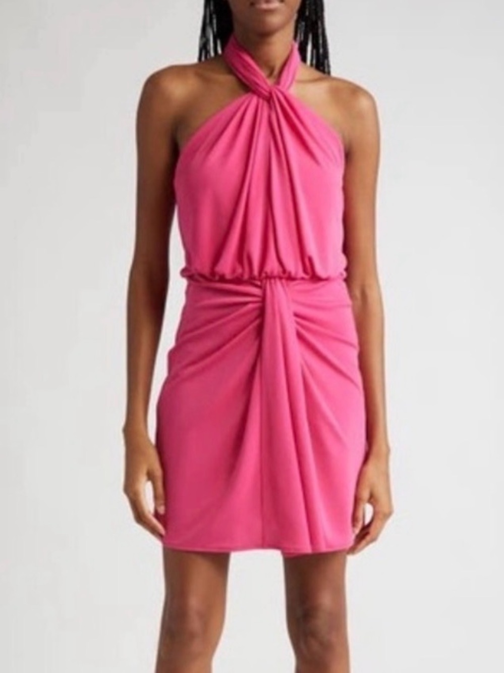 CINQ A SEPT Pink Twist-Halter Mini Dress